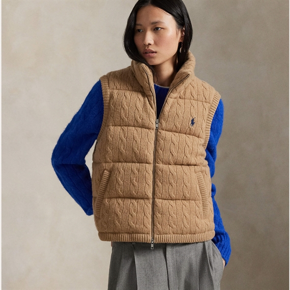 Polo Ralph Lauren Cable-Knit Wool-Cashmere Vest, Camel Melange